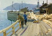 Anatoli Ilych Vasiliev Baikal Lake boat station. At the moorage oil